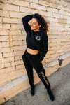 Black Merbabe Fleece Cropped Hoodie